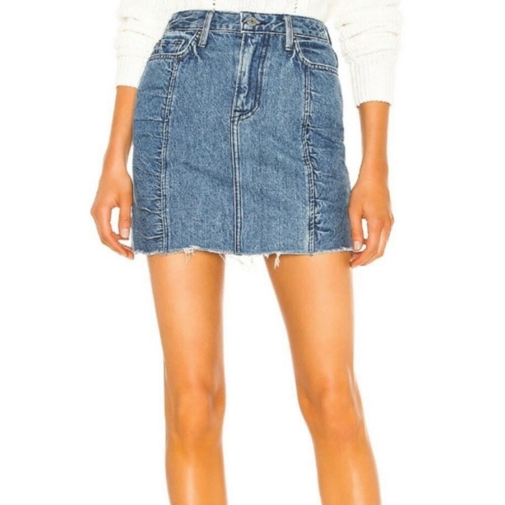 GRLFRND Denim Natalie raw hemline high waist jean skirt 27/4 - Picture 2 of 7